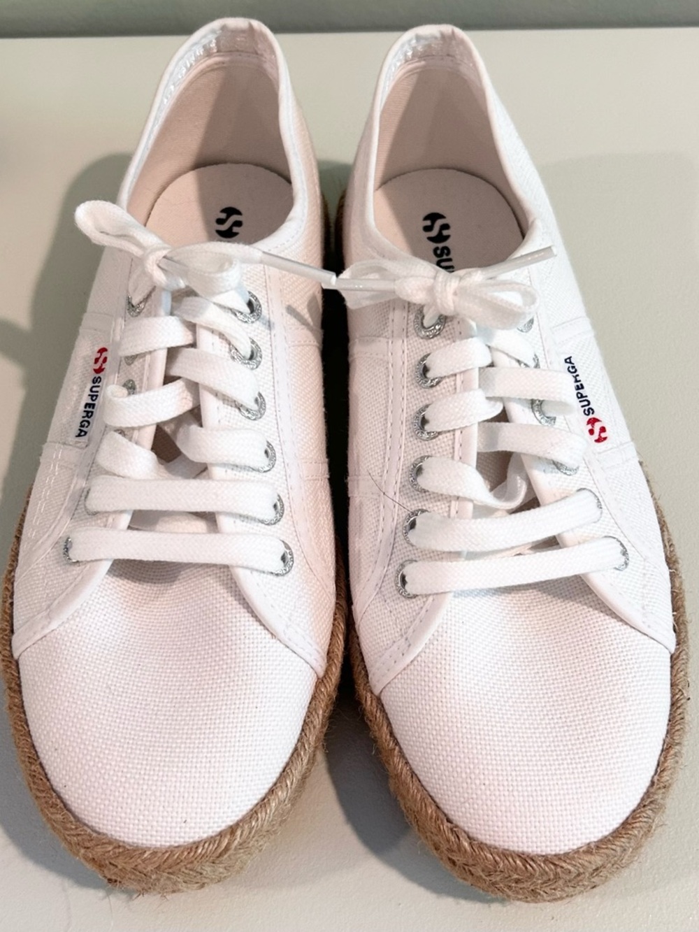 Superga Raffia Espadrille Sneakers White NWOT Lace Up EU 39.5 Summer Coastal - Picture 2 of 7